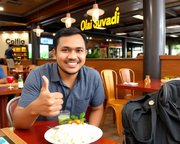 Happy Customer Enjoying Meal at Olai Suvadi PNG Image