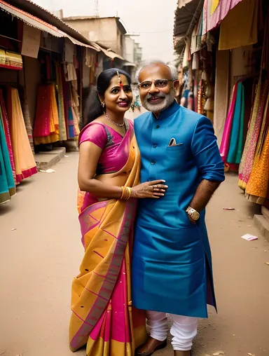 Happy Indian Couple's Vibrant Street Market Adventure