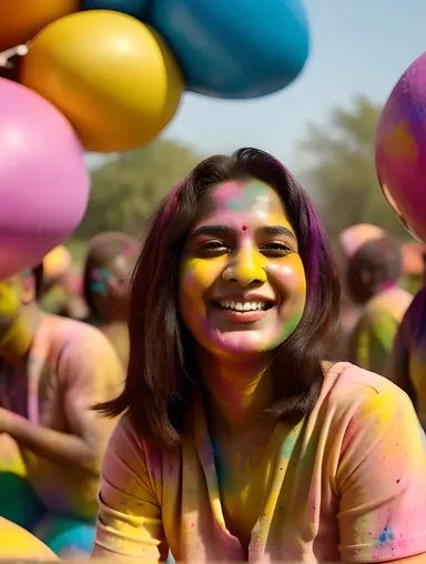 Happy Indian Teen Celebrates Holi Festival with Colorful Background