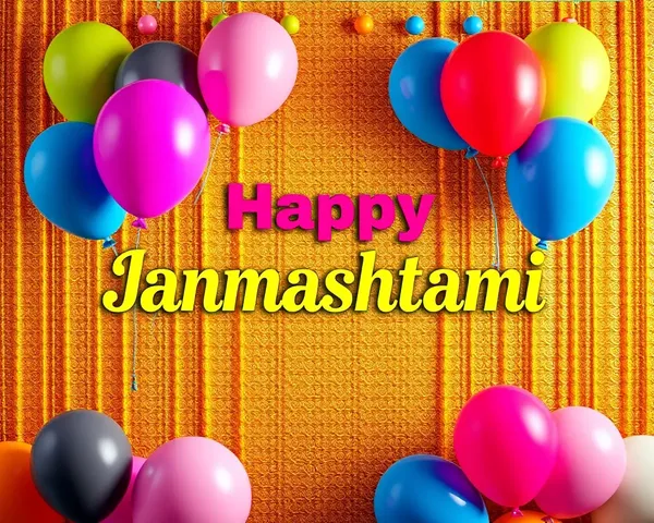 Happy Janmashtami PNG with Golden Background and Balloons