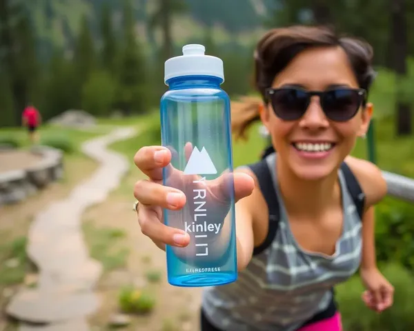 Happy Person Holding Kinley Water Bottle in Mountain or Park