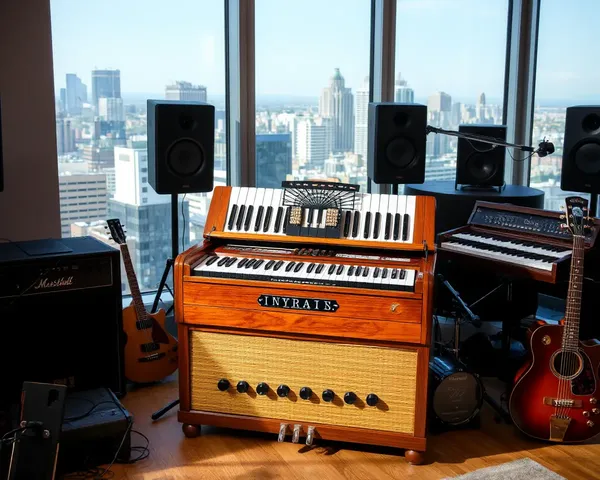 Harmonium in Modern Music Studio with City View