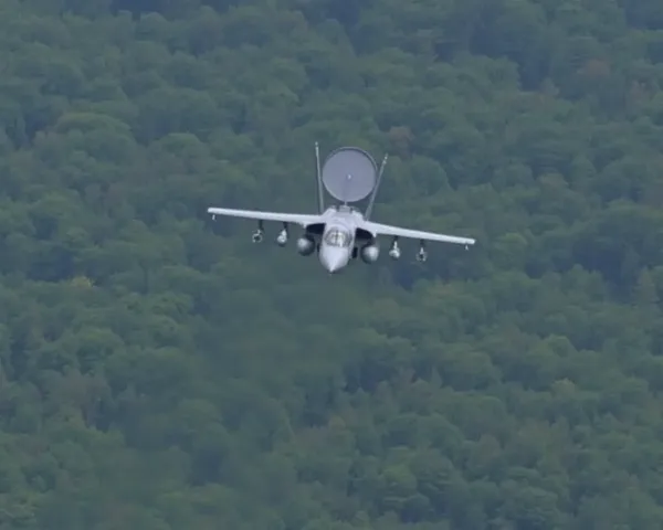 Harrier Scans Terrain Below with Radar Dish in Low Flight