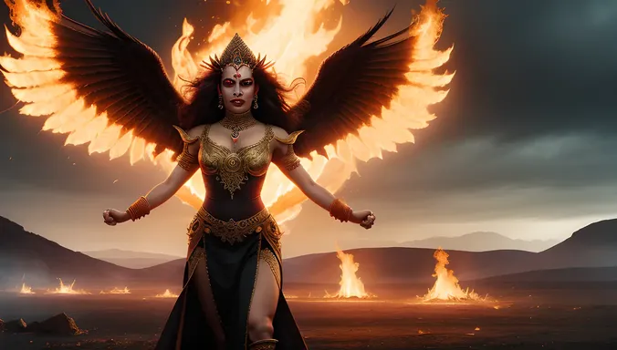 Haunting Bhadrakali Goddess of Time and Destruction in Desolate Wasteland