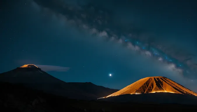 Haunting Moonlit Night Shot of Extinct Volcano's Peak with Stars
