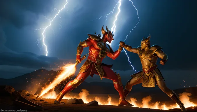 Hayagriva Battles Demon with Lightning and Fire