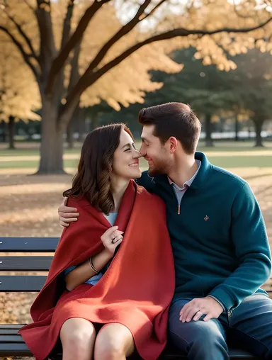 Heartwarming Girl and Boy Park Bench Snuggle Moment in Love