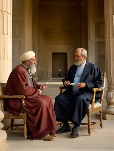 Herodotus Interviews Persian Noble in Persepolis Palace