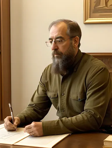 Herodotus Writes Persian Wars Accounts with Thoughtful Expression