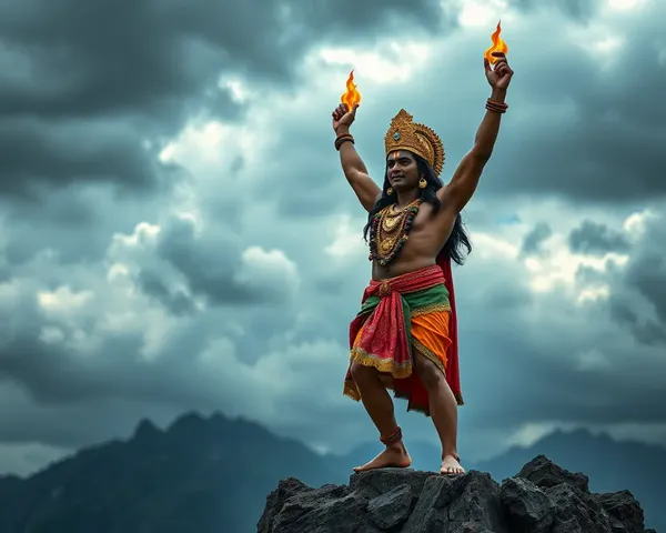 Heroic Hanuman Ji on Mountain Peak with Stormy Sky PNG
