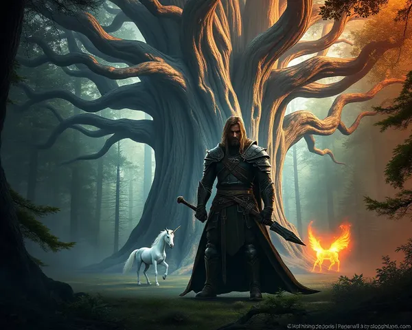 Heroic Warrior in Front of Ancient Tree Wallpaper