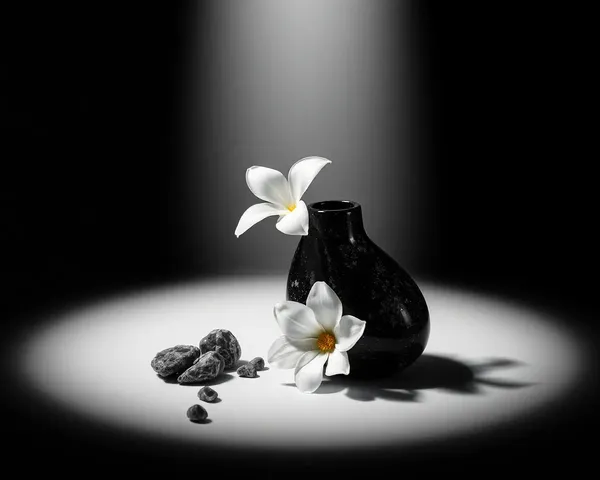 High-Contrast Still Life with Black Galaxy Granite Vase and Flower