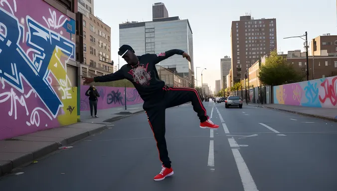 High-Energy Hip Hop Dancer in Graffiti-Covered City Wallpaper