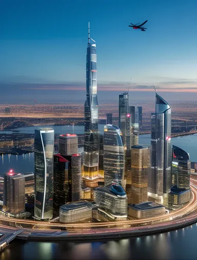 High-Tech City Skyscrapers Flying Cars Innovation Progress Image