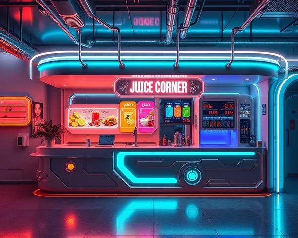 High-Tech Juice Corner Flex Design with Cyberpunk Aesthetic