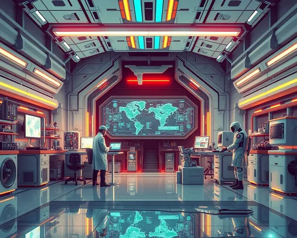 High-Tech Laboratory with Scientists and Holographic Screens Background