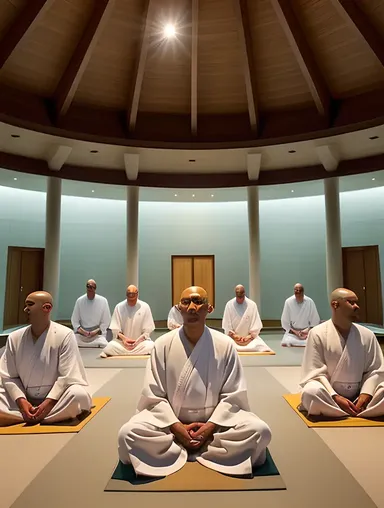 High-Tech Monastery with Modern Monk Meditation
