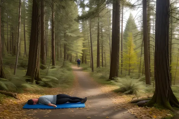 Hiker's Soft Zzzzz Drifts in Peaceful Forest