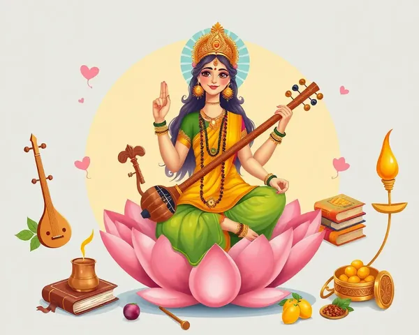 Hindu Goddess Illustration with Musical Instruments