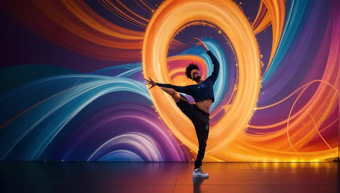 Hip Hop Dancer in Front of Glowing City Mural Wallpaper