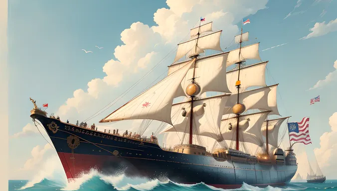 Historic Illustration of Stern-Looking Admiral on 19th-Century Warship Deck