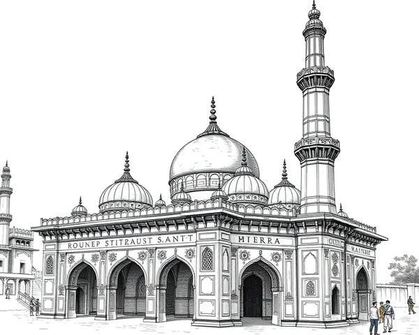 Historic Masjid Minar Illustration with Mughal Era Details