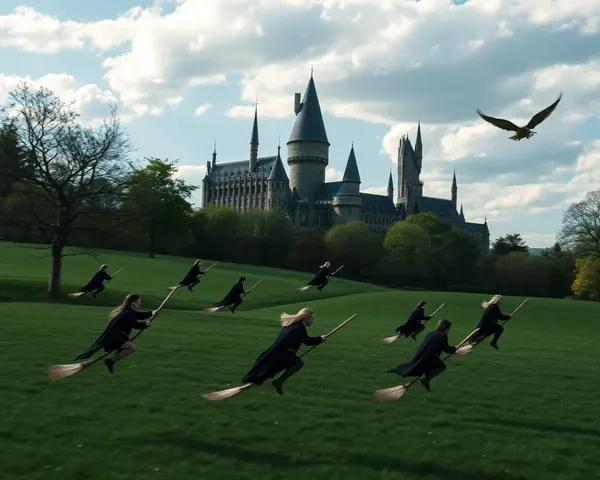 Hogwarts Quidditch Flying Broomsticks 4K Wallpaper