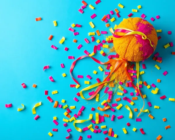 Holi Celebration Scene with Blue Background and Colorful Confetti