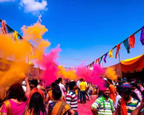 Holi Festival Scene with Blue Sky and Vibrant Colors Celebration