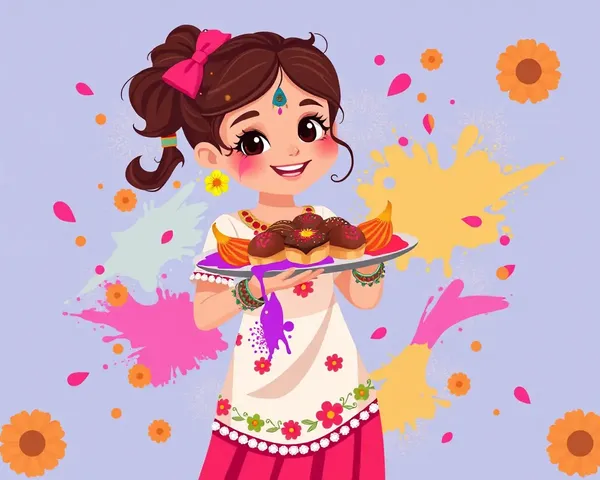 Holi Girl with Traditional Indian Sweets and Colorful Powders
