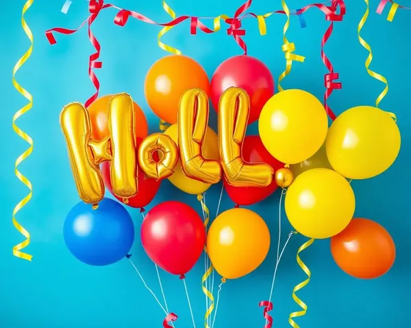 Holi-themed Balloons and Streamers on Bright Blue Background