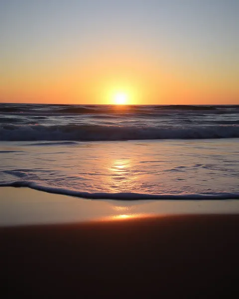 Hornsea Beach Scene: Serene Peaceful Sunset with Warm Golden Glow