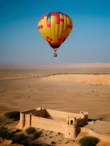 Hot Air Balloon Over Jaisalmer City and Thar Desert Landscape