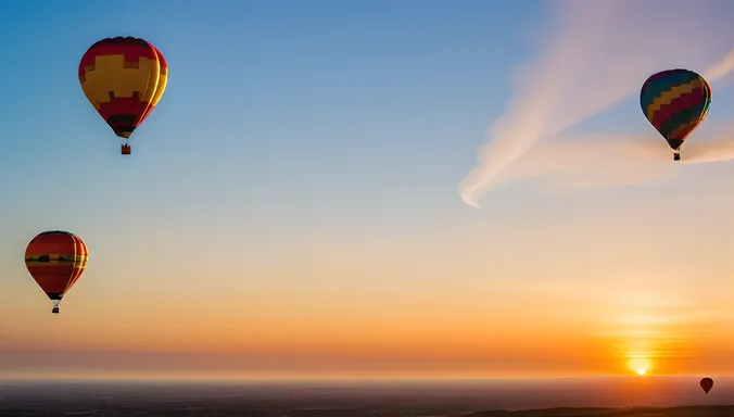Hot Air Balloons Soar in Sunset Sky Images