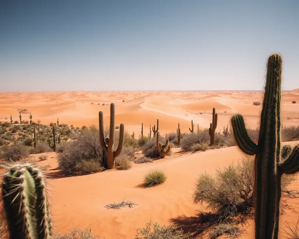 Hot Desert Landscape Close-Up Cacti Sand Dunes