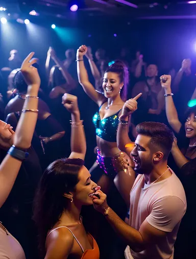 Hot Nightlife with Dancing and Flashing Lights