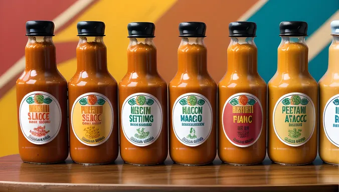 Hot Sauce Bottles on Colorful Table Background