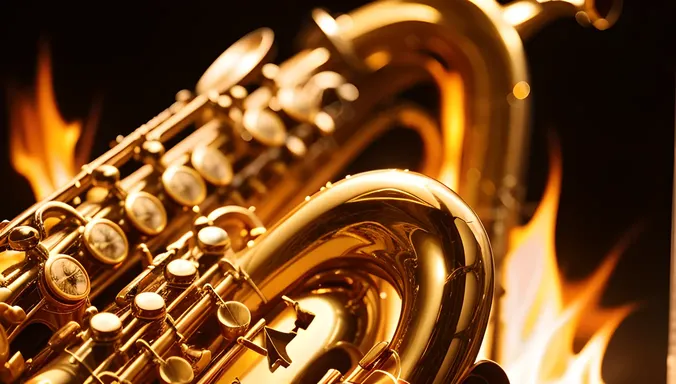 Hot Saxi Image: Sweat Dripping Saxophonist in Fiery Background
