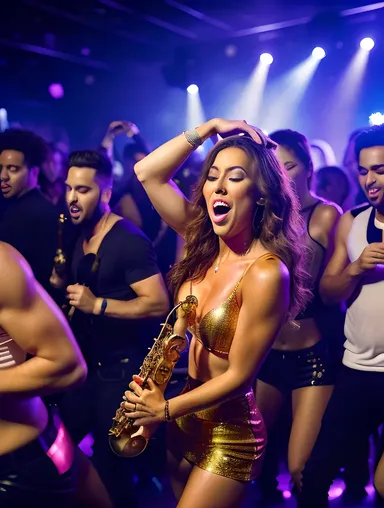 Hot Saxophone Riff Ignites Nightclub Dance Party