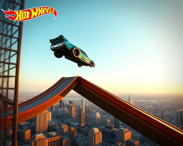 Hot Wheels Car Jumping Through Air with 4K Cityscape Below