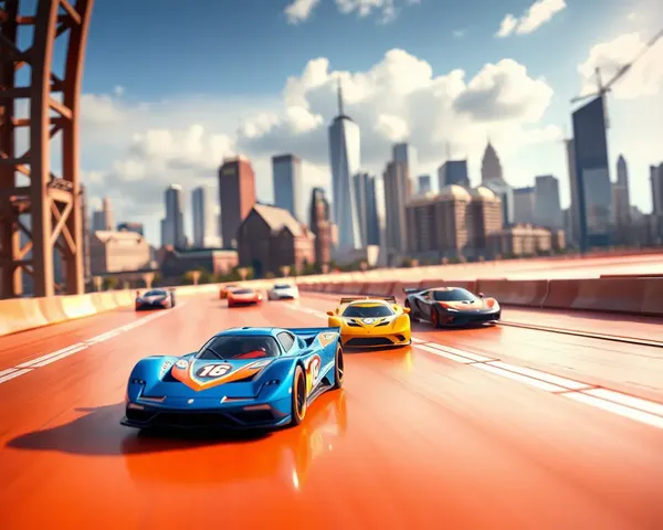 Hot Wheels Cars Racing on 4K Track with City Skyline