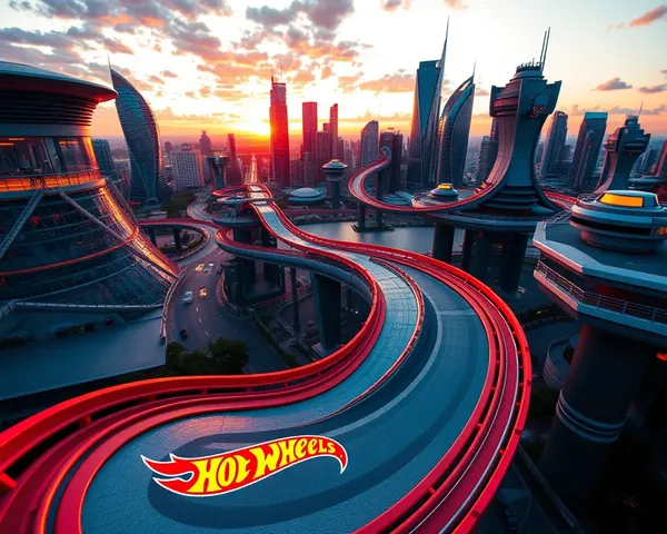Hot Wheels Track Winding Around Futuristic Cityscape in 4K
