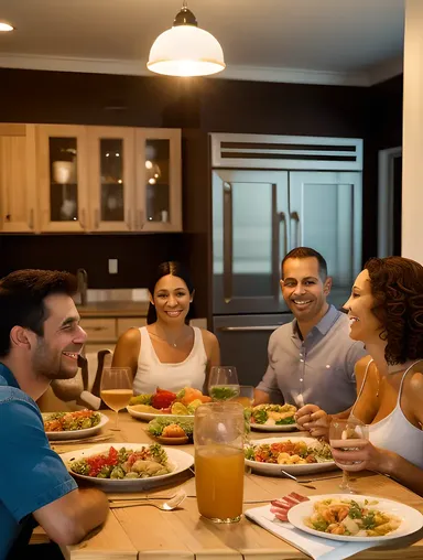 Housewife's Family Dinner with Warm and Inviting Atmosphere