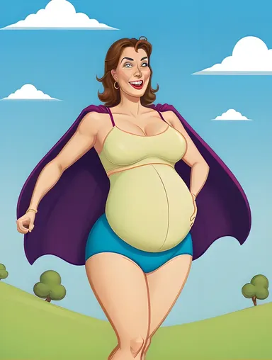 Humorous Pregnant Superhero Saving the Day