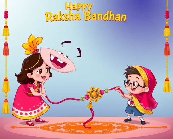 Humorous Raksha Bandhan Frame with Cartoon Siblings in Comical Situation
