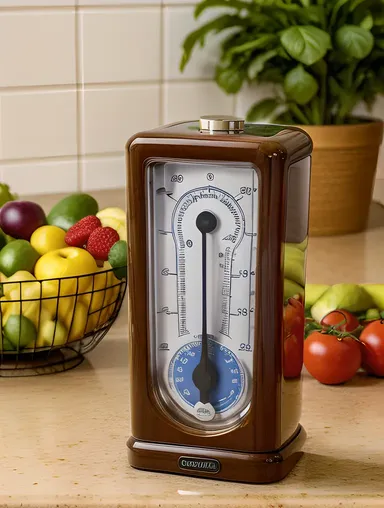 Hygrometer on Kitchen Counter with Fresh Fruits