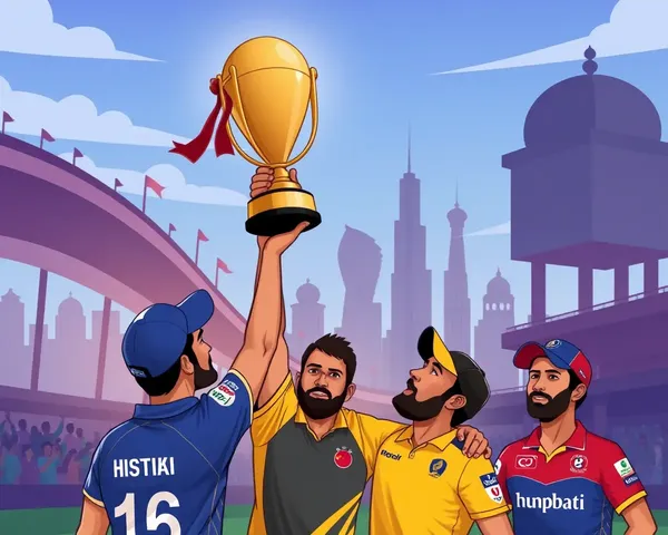 IPL Trophy Lifted by Cricketers with Cityscape Background