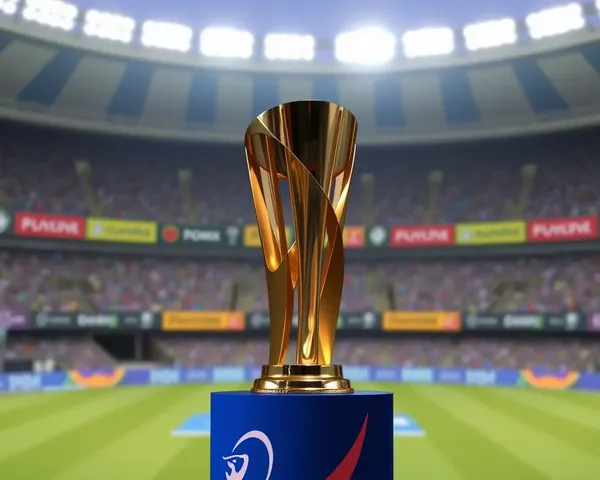 IPL Trophy on Pedestal with Blurred Cricket Stadium Background