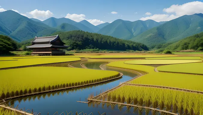 Idyllic Japanese Countryside with Traditional Buke