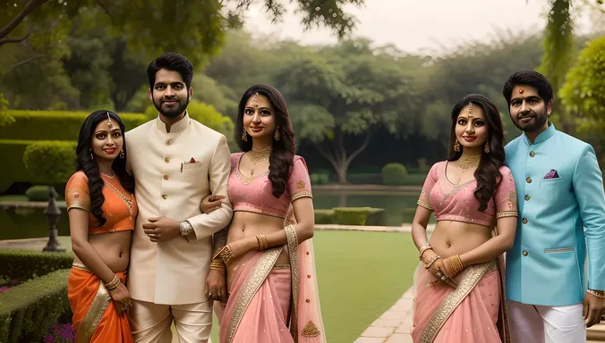 Indian Bhabhi's Family Photo with Pink Lehenga